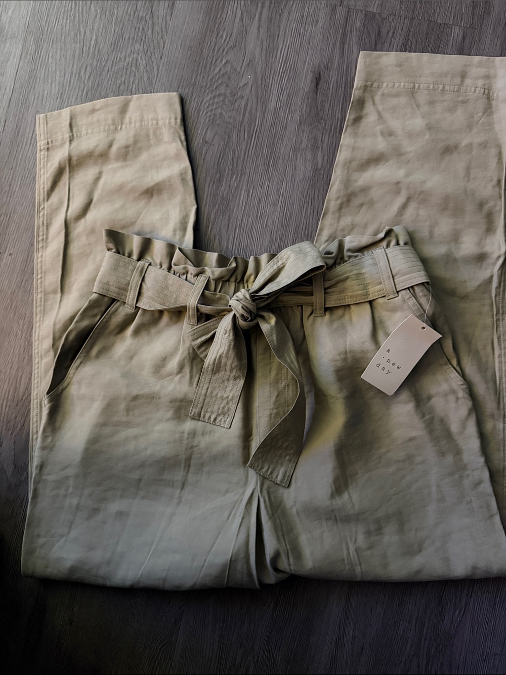 High-Rise Paperbag Waist women Pants with Tie Belt - Olive